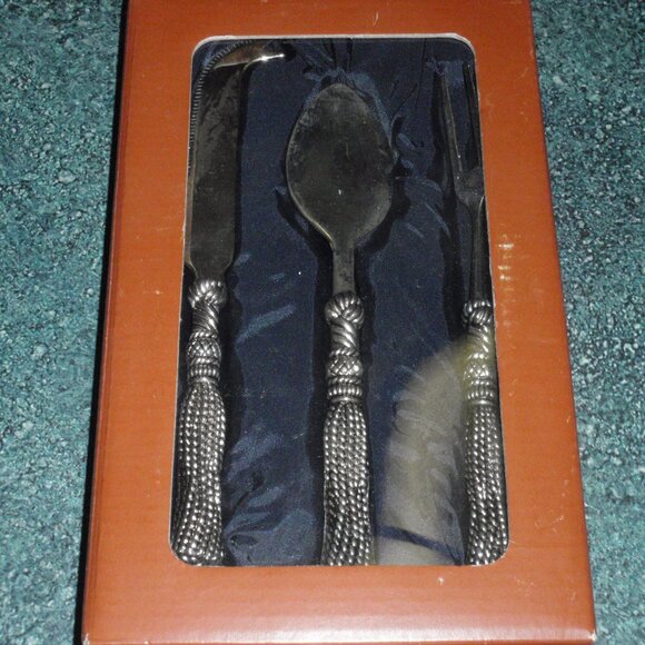 SILEA Silver Plated 3 Piece CHEESE SERVING UTENSILS BRAIDED CORD VINTAGE W/ BOX! - Picture 1 of 3